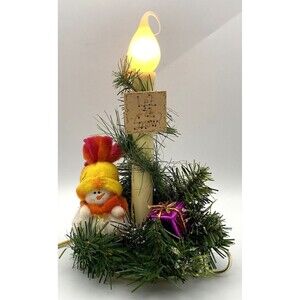 Vintage Tabletop Lighted Candlestick Snowman Christmas Mantel Table Decor 9.5"